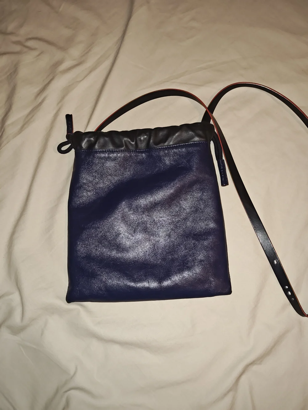 Marni Black/ Blue Leather Drawstring Crossbody Bag